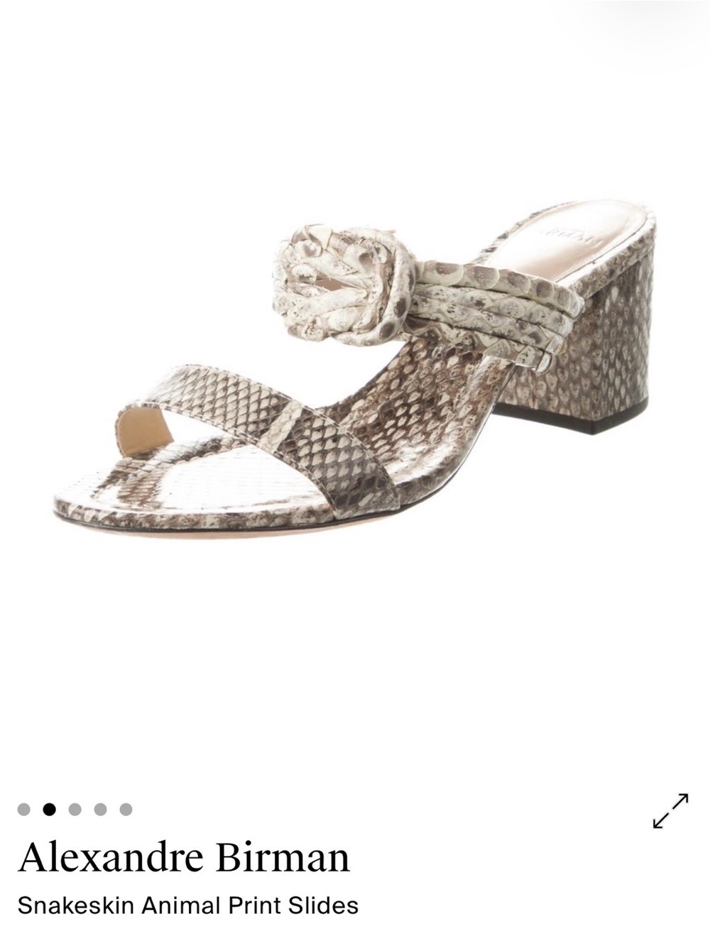 Alexandre Birman Neutral Snakeskin Braided Strap Block Heel Slides